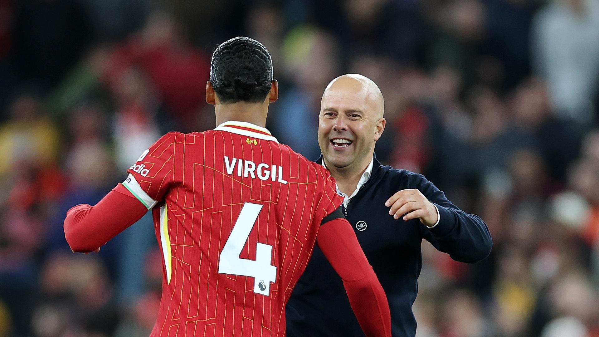 Liverpool manager Slot and captain Van Dijk